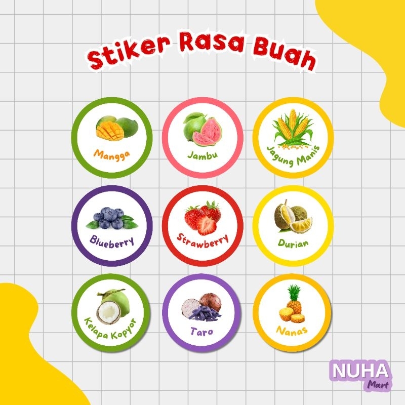 

Stiker Penanda Rasa Buah Minuman Makanan Jus es minuman bubuk Bubble roti bakar selai martabak crunchy smoothie puding jelly salad mochi roti