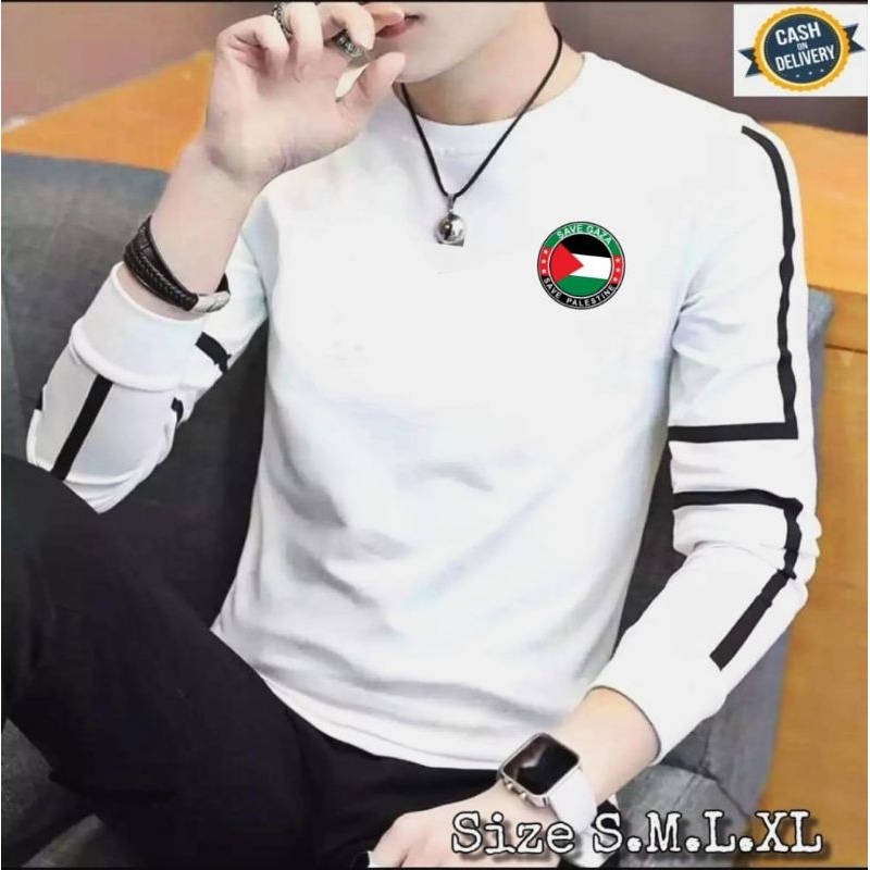 Baju kaos pria lengan panjang sablon / BISA COD// Kaos Sweater Pria Lengan Panjang // Baju Distro Ke