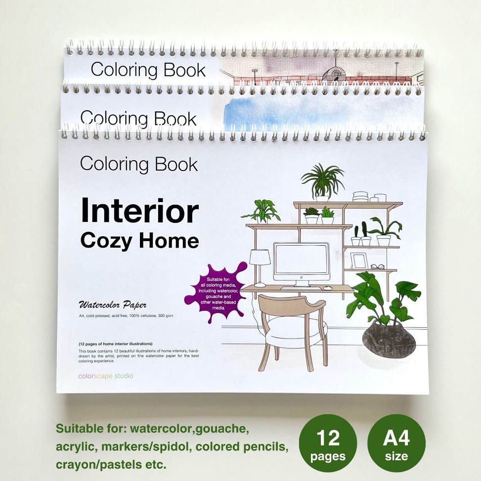 

KODE Q5O3 Colorscape Watercolor Mixed Media Coloring Book Interior Cozy Home Buku Mewarnai Dewasa