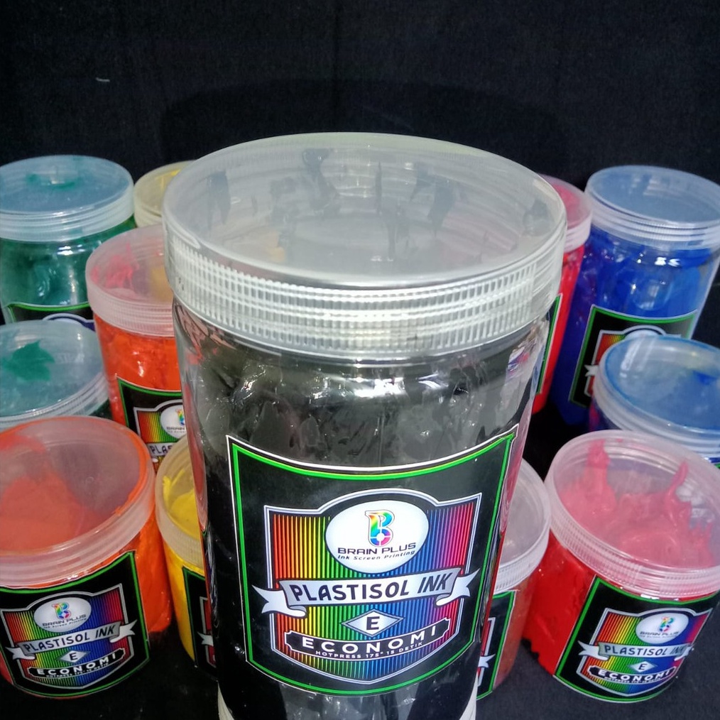 

KODE A5M9 Tinta Sablon PLASTISOL ECONOMY Brain Plus HITAM 1kg