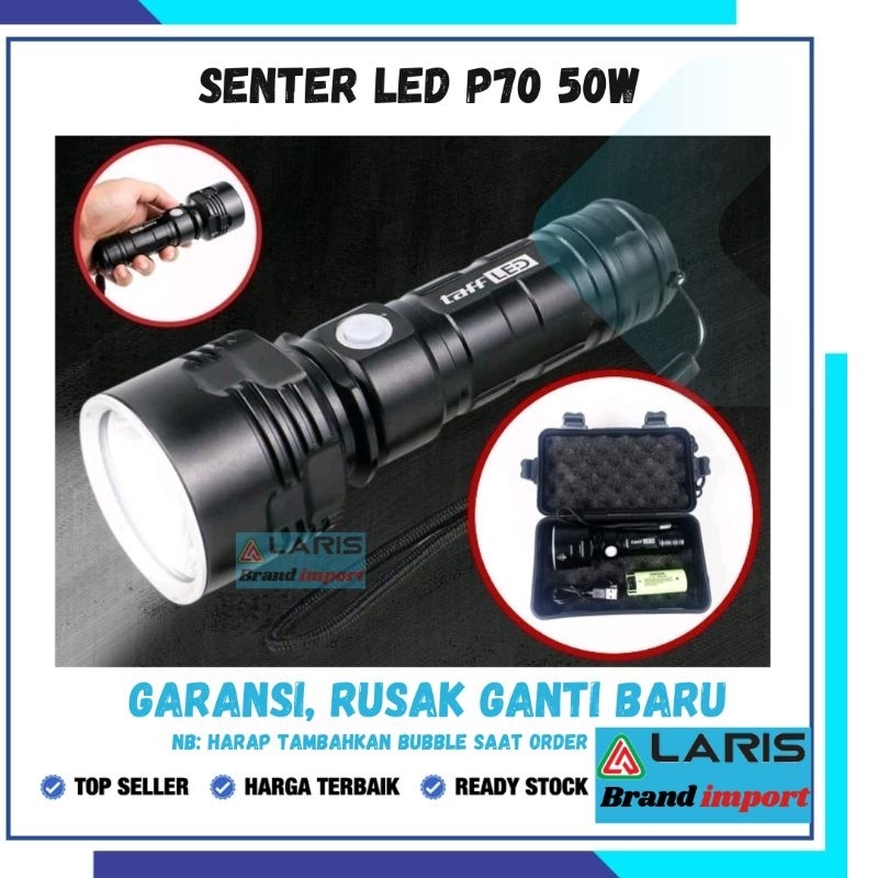 BABYBOZ - ORIGINAL TaffLED Senter LED USB Rechargeable P70 50W 1000 Lumens With 26650 Battery - XLM-