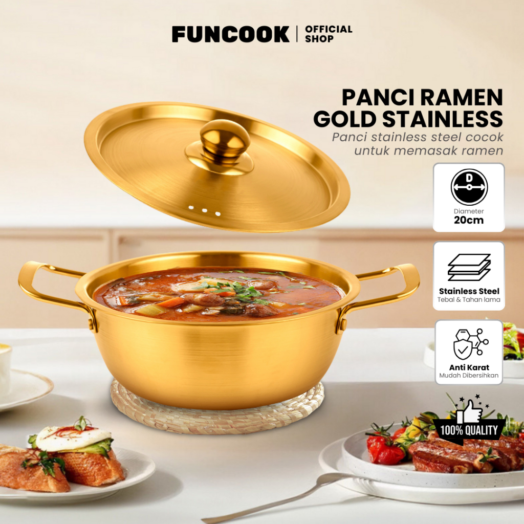 FUNCOOK Panci Ramyun Korea 20 Cm Panci Emas Ramen Panci Rebus Mie Ramen ala Korea