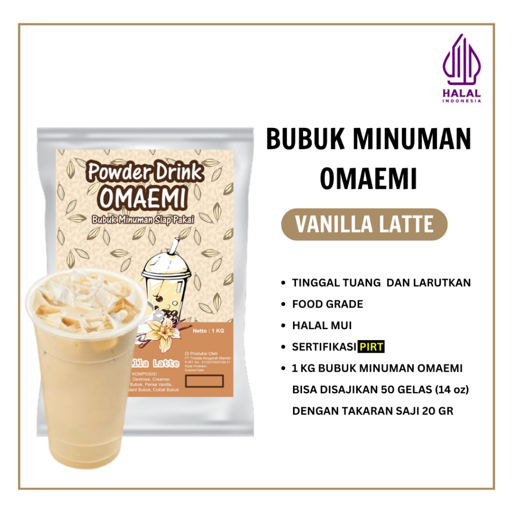 

BUBUK MINUMAN PREMIUM RASA VANILLA LATTE 1 KG | BPOM & HALAL