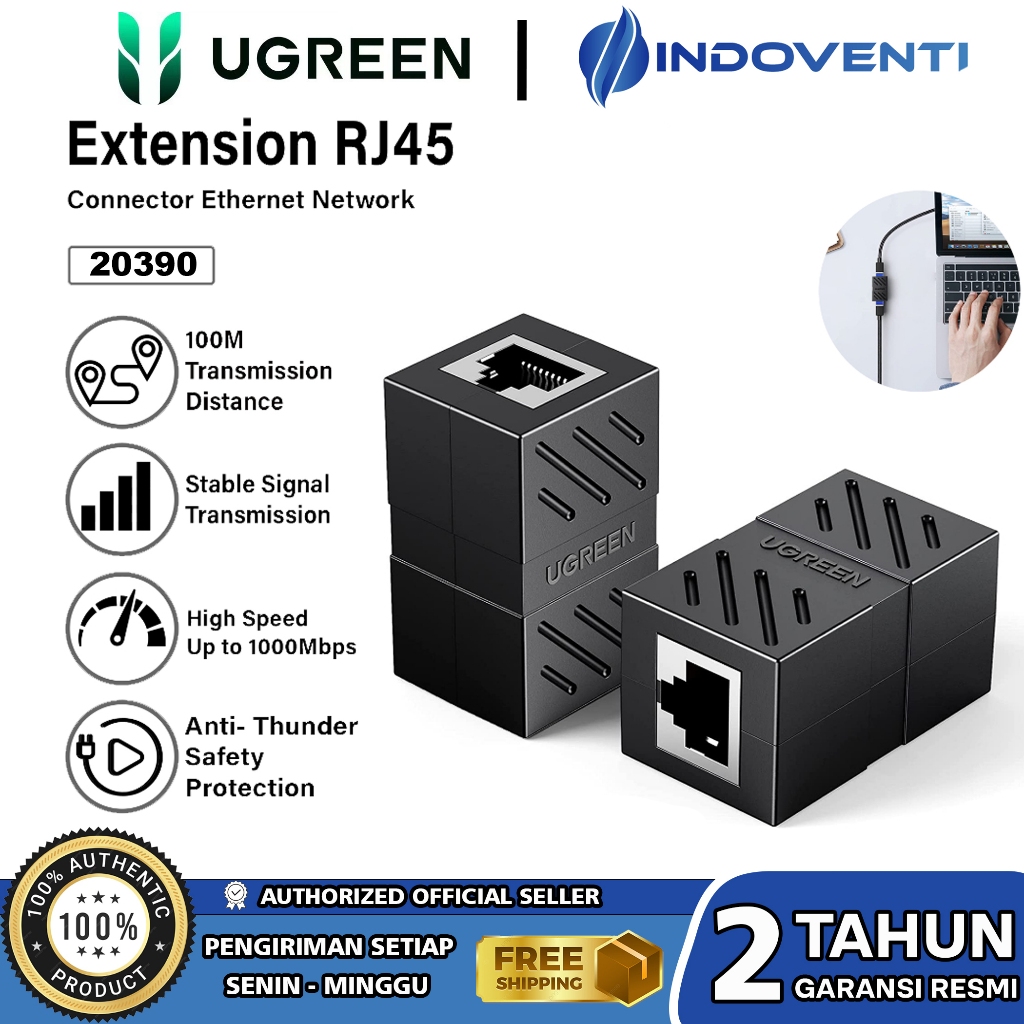 UGREEN Konektor Sambungan Kabel Lan Internet Modem Couper Barel UTP RJ45 Anti Petir Thunder Laptop P