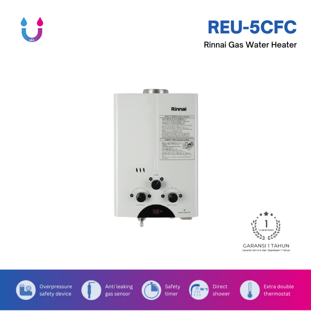 RINNAI Tankless Gas Instant Water Heater - REU-5CFC Pemanas Air Kamar Mandi Gas