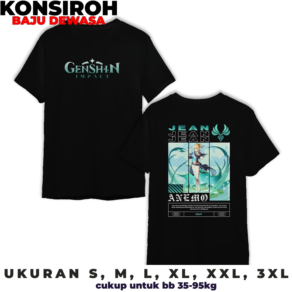 KAOS DEWASA - GENSHIN IMPACT JEAN - KAOS JEAN ANEMO - KAOS PREMIUM DEWASA - BAJU UNTUK PRIA DAN WANI