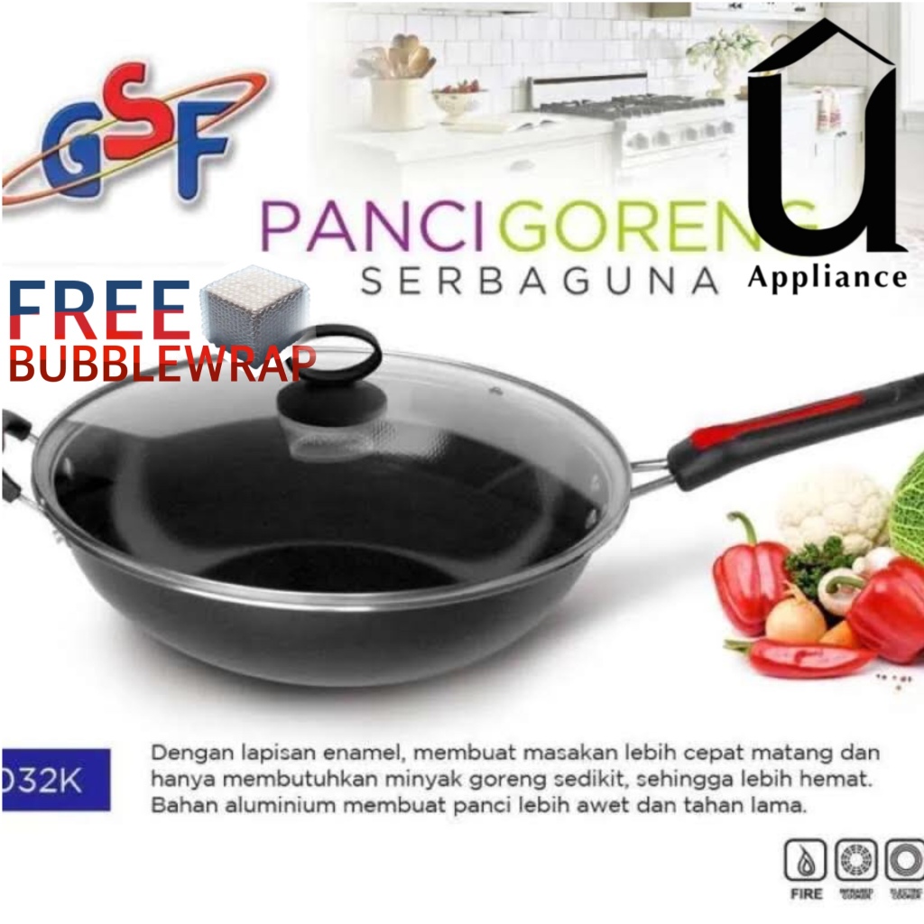 Panci Wajan Goreng Serbaguna Anti Lengket dengan Tutup Kaca GSF G-1032K/ G 1032 K