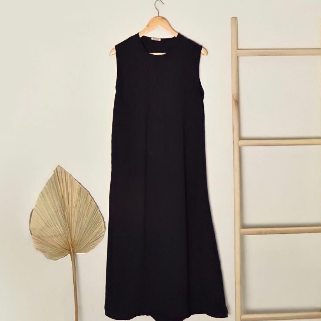 INNER DRESS POLOS TANPA LENGAN KNIT PREMIUM KHUSUS HITAM