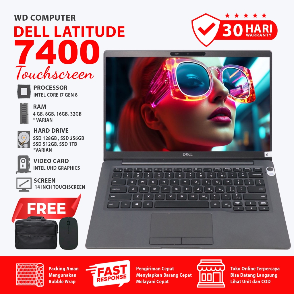 Laptop Dell 7400 Touchscreen core i7 gen 8 | Layar 14 inch | Keyboard Backlight | Windows 11