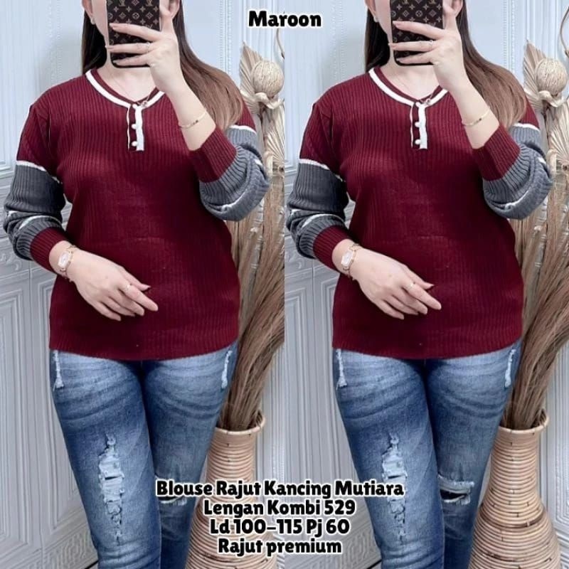 Sweater Rajut Wanita Oversize / Blouse Rajut Kancing Mutiara / Sweater Kekinian