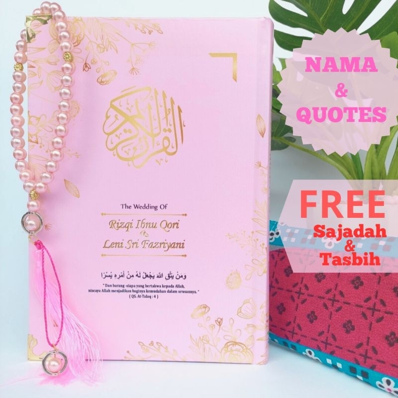 alquran paket sajadah tasbih bisa custom nama alquran custom nama free sajadah dan tasbih pink