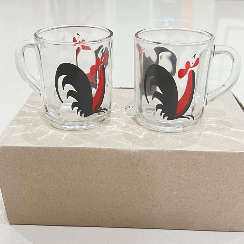 Gelas kopi ayam jago / gelas kopi gagang kaca isi 6/ gelas untuk kado