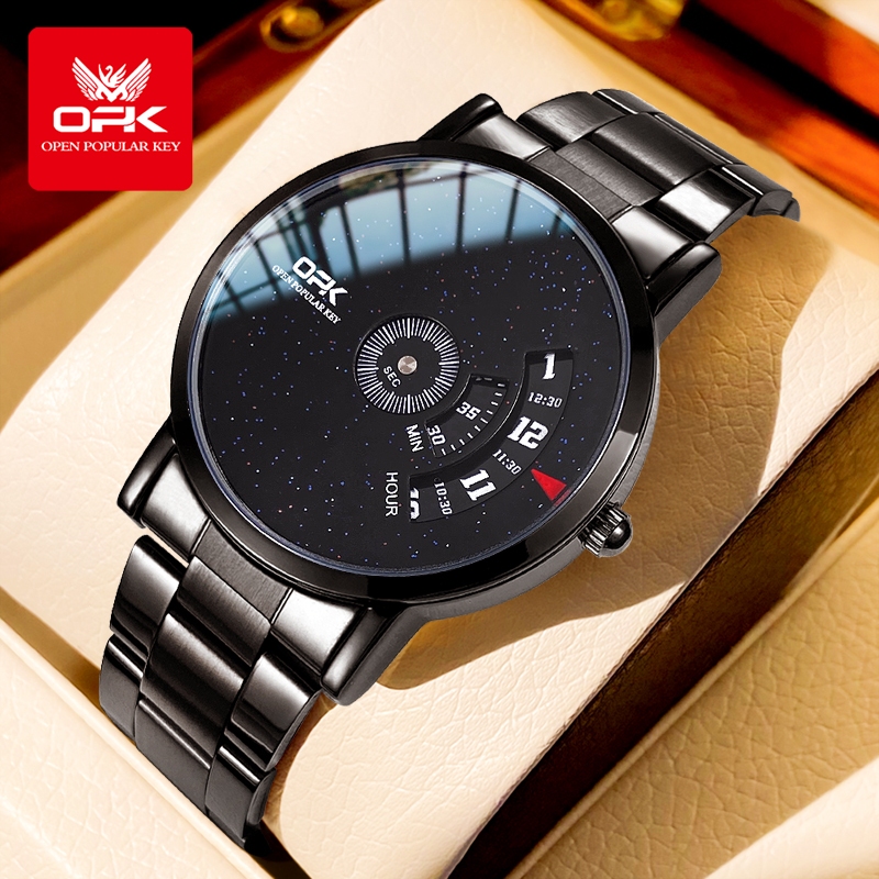 OPK Jam Tangan Pria Anti Air Original Stainless Steel Terbaru 2026 Gaya Panas Hitam Men Watch 8109