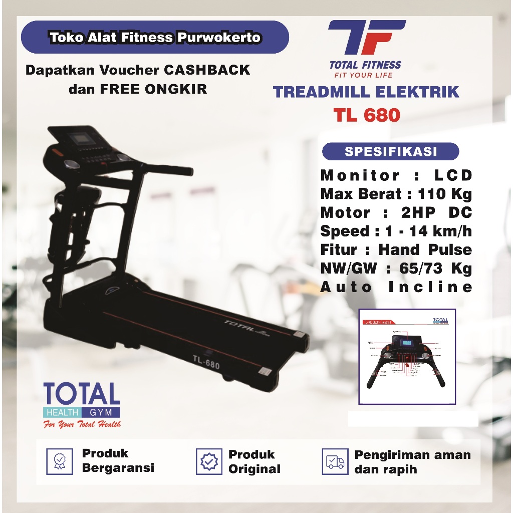 Treadmill Elektrik Total Fitness TL 680 Alat Olahraga rumah
