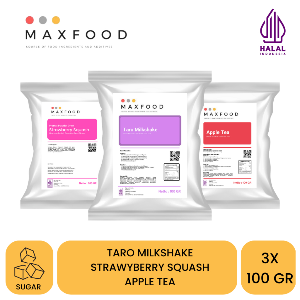

COMBO BUBUK MINUMAN 16 - Taro Ms, Strawberry Squash , Apple Tea
