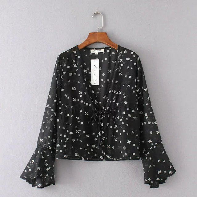 3974 - Blouse motif bunga lengan panjang