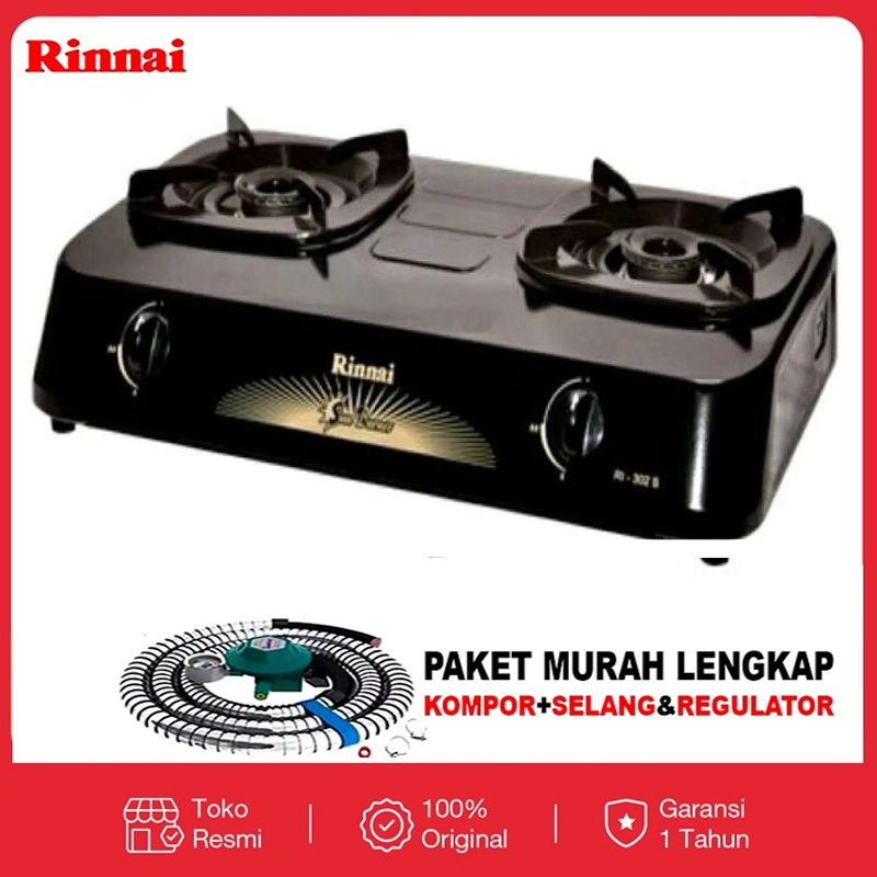 KOMPOR GAS RINNAI 2 TUNGKU RI 302 S KOMPOR GAS 2 TUNGKU RINAI TEFLON STAINLESS MURAH