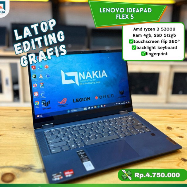 lenovo ideapad flex 5 Amd ryzen 3-5300U - ⁠Ram : 4Gb : Ssd 512Gb