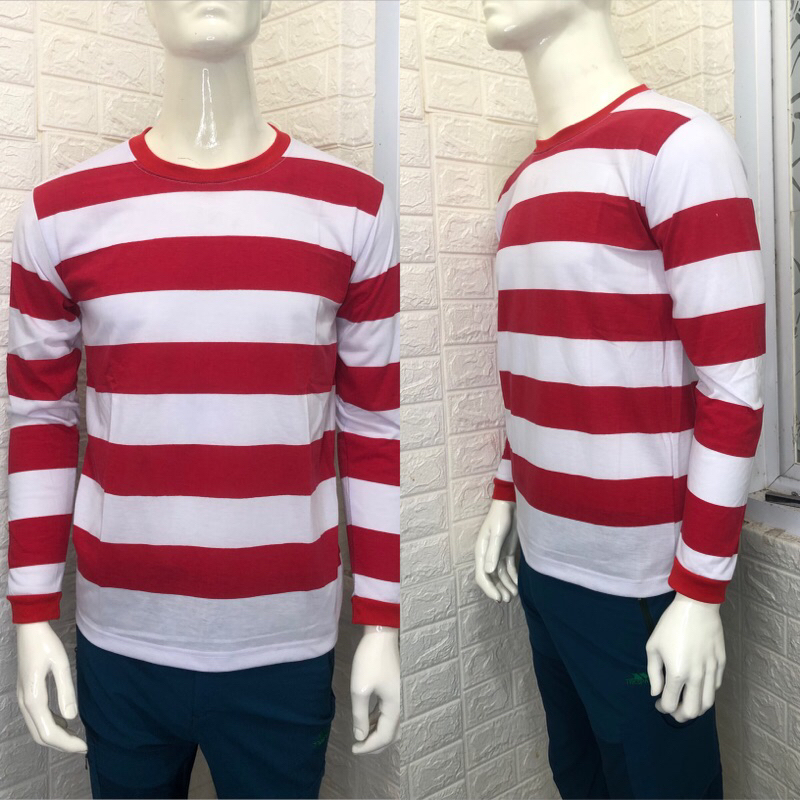 Kaos Sakera Lengan Panjang/Kaos Sablon Strip Merah Putih Lengan Panjang