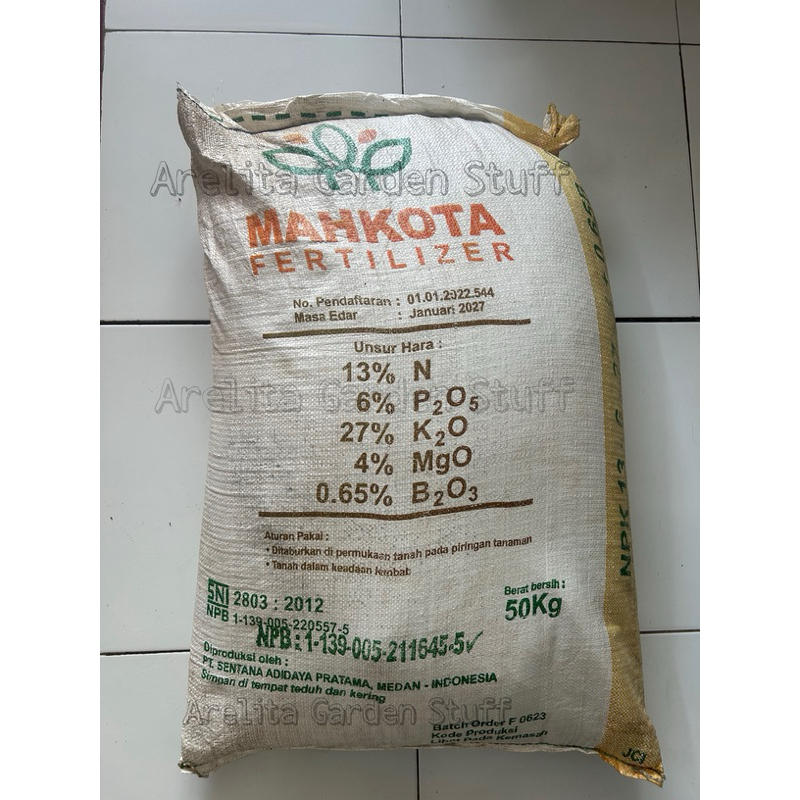 Pupuk NPK 13.6.27.4 + 0,65%B Mahkota repack 1kg