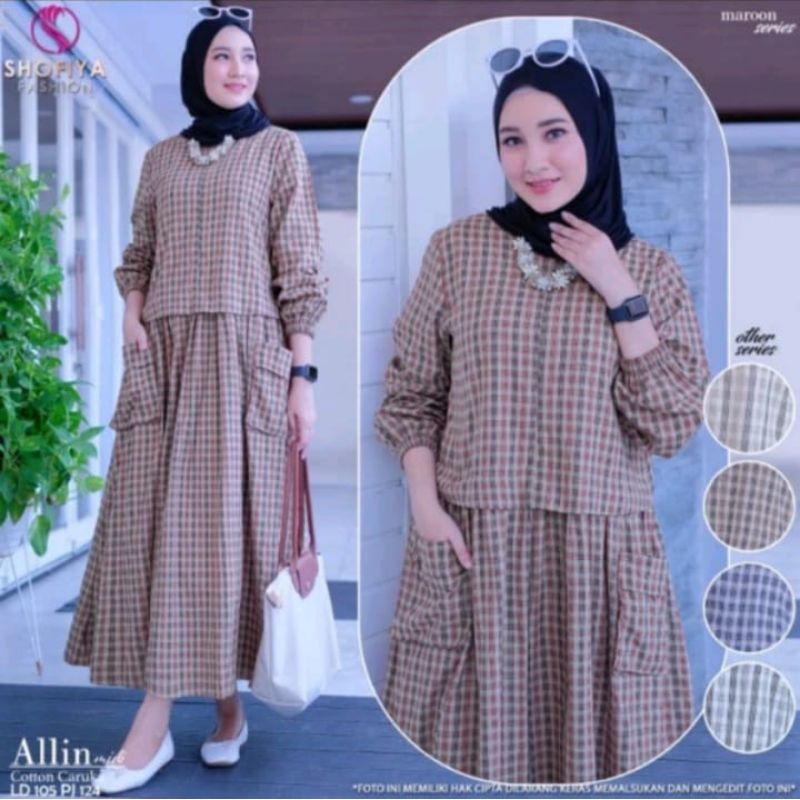 ALIN GAMIS MIDI MOTIF KOTAK KECIL TERBARU