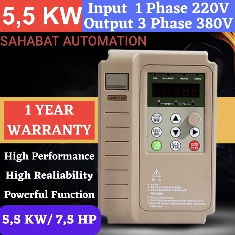 Inverter 1 Phase ke 3 Phase 5,5KW 5,5 KW Input 1Phase 220V Output 3Phase 380V Inverter motor Dinamo 