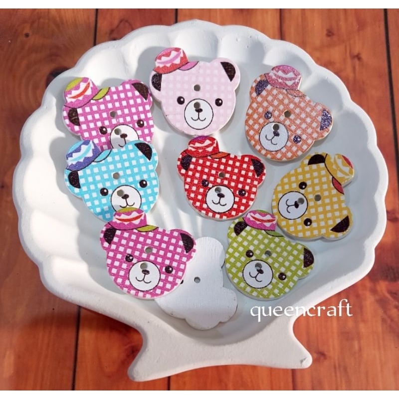 (6pcs) kancing kayu KEPALA BERUANG besar