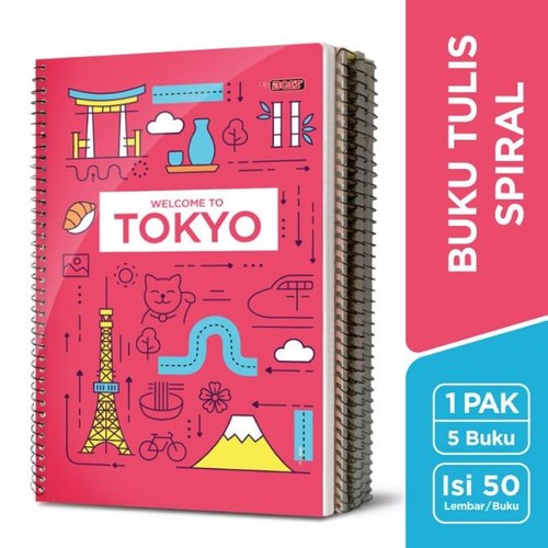 BUKU TULIS BIGBOSS SPIRAL B5 50 LEMBAR, 1 PACK ISI 5 BUKU