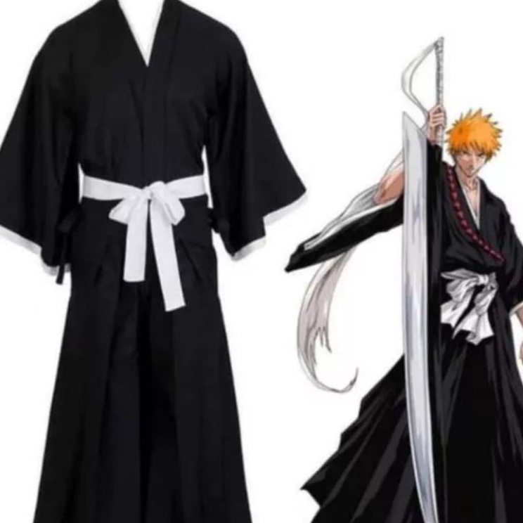Bisa Cod COSTUM KIMONO HAKAMA BLEACH BLACK ICHIGO KUROSAKI COSTUM JEPANG TRADISIONAL