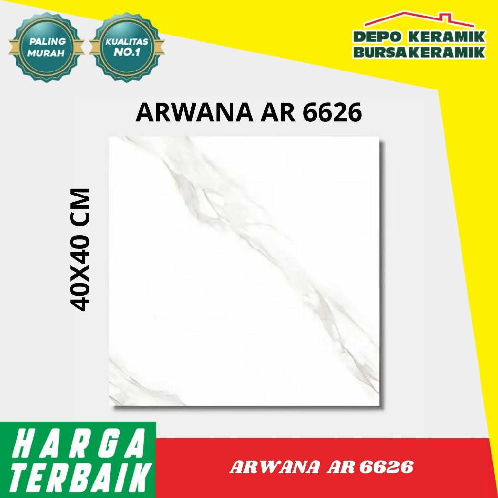 ARWANA 40X40 AR 6626 WHITE G1 -  Teksture / Glossy / Arwana 6626 White 40x40, Dalam Rumah, Dapur, Gl