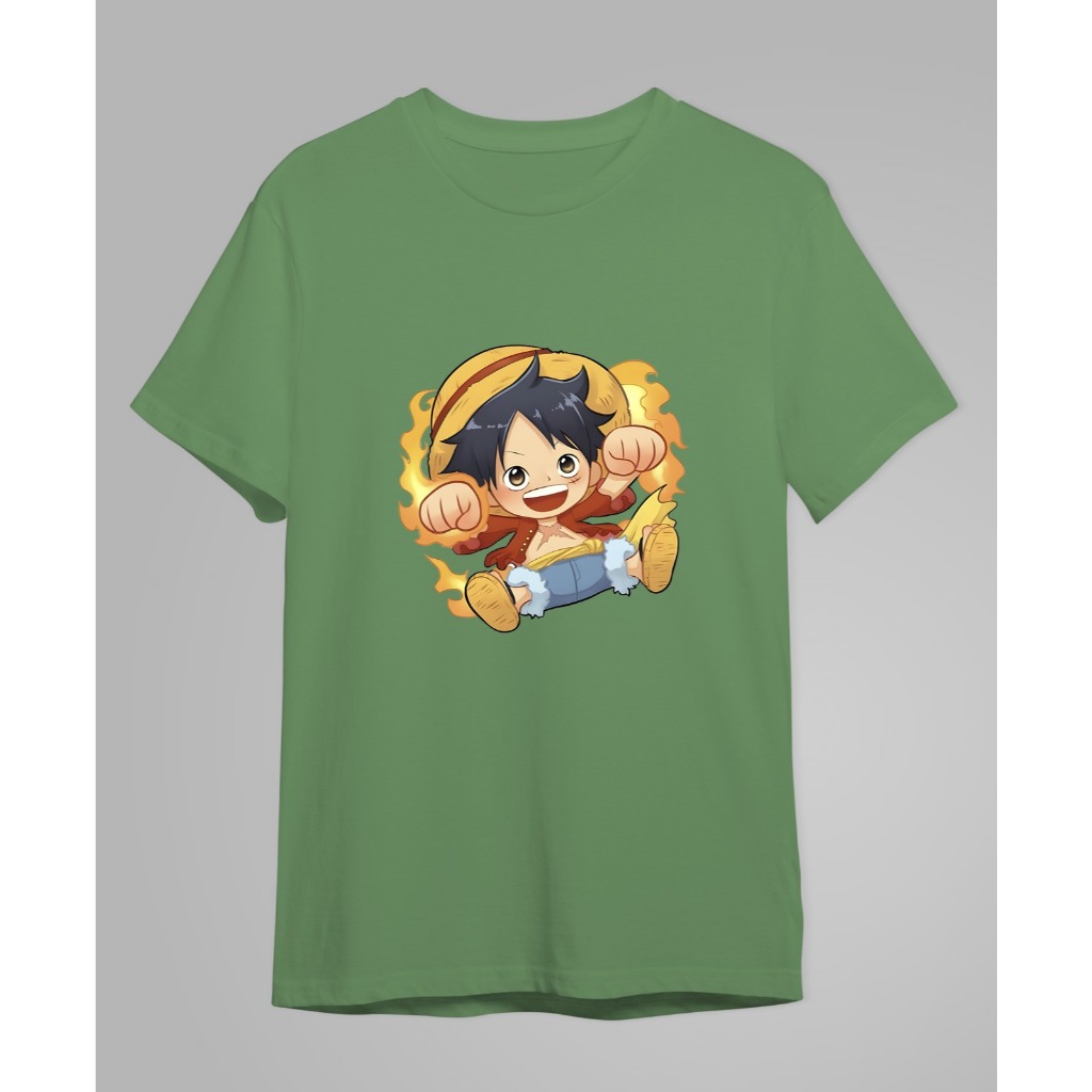 Baju Kaos Luffi Fire cotton combed 24s sage green