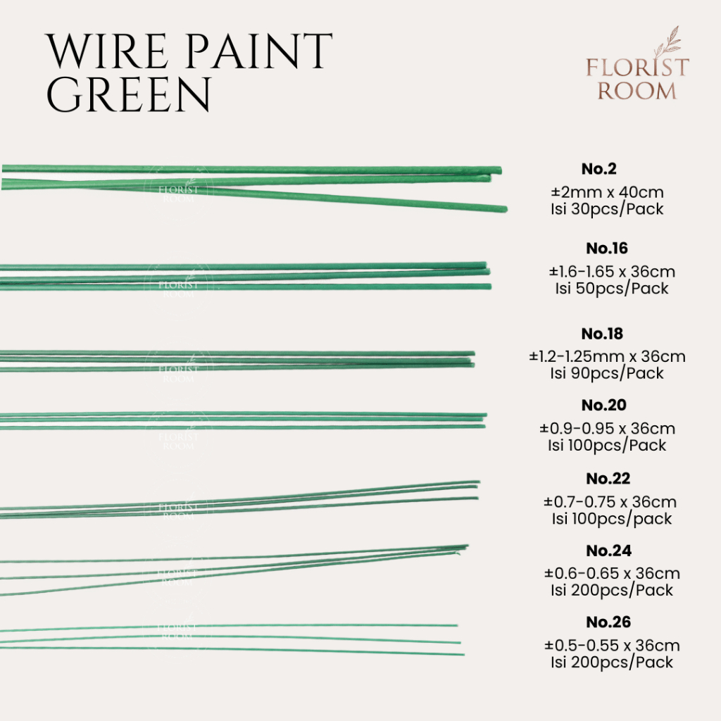 

Kawat Hijau Cat No. 02 16 18 20 22 24 26 - Floral Wire - Cake Wire - FLorist Bakery