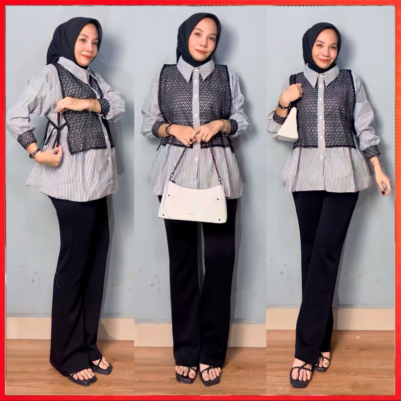 PARIROO BLUS WANITA SALUR BROKAT AL RUMI / BLUS SALUR WANITA YANG TERBARU / KEMEJA BLUS SALUR WANITA