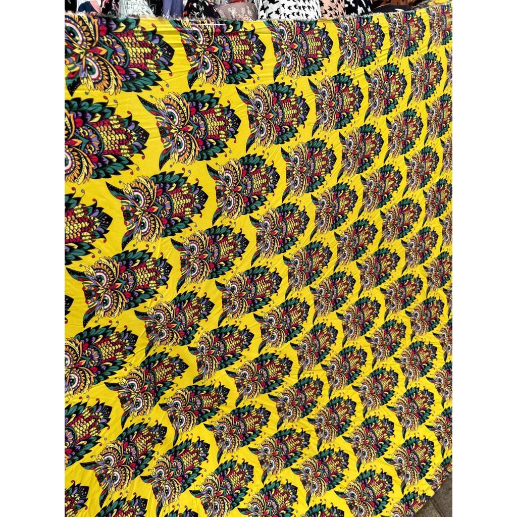 kain katun rayon viscose motif burung hantu kuning terbaru best seller
