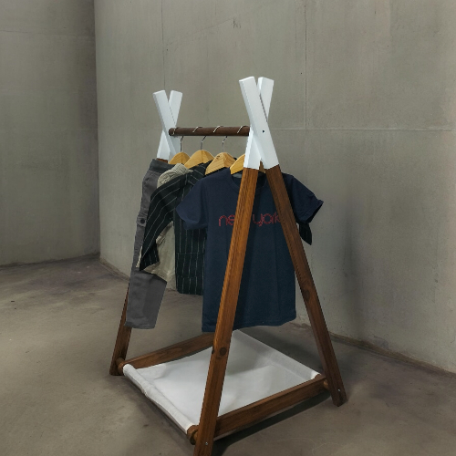 Rak baju kayu/Rak baju gantung/Rak baju anak/Clothing rak storage with self