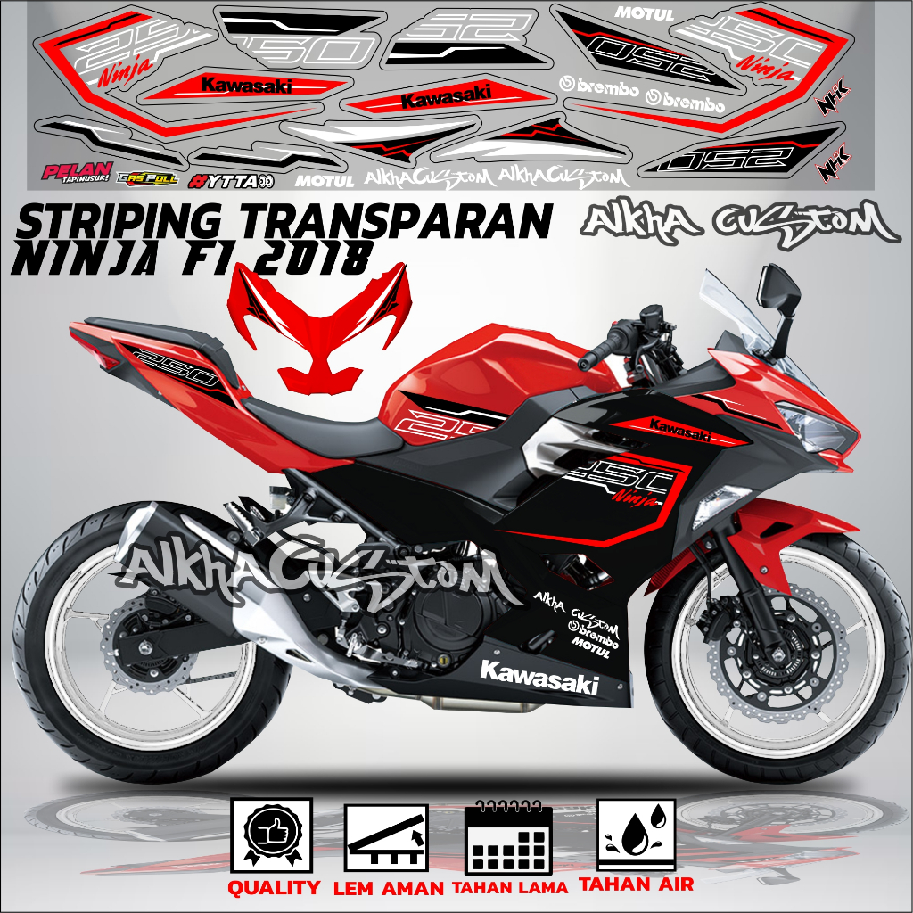 STRIPING NINJA 250 FI 2018 STIKER TRANSPARAN NINJA FI