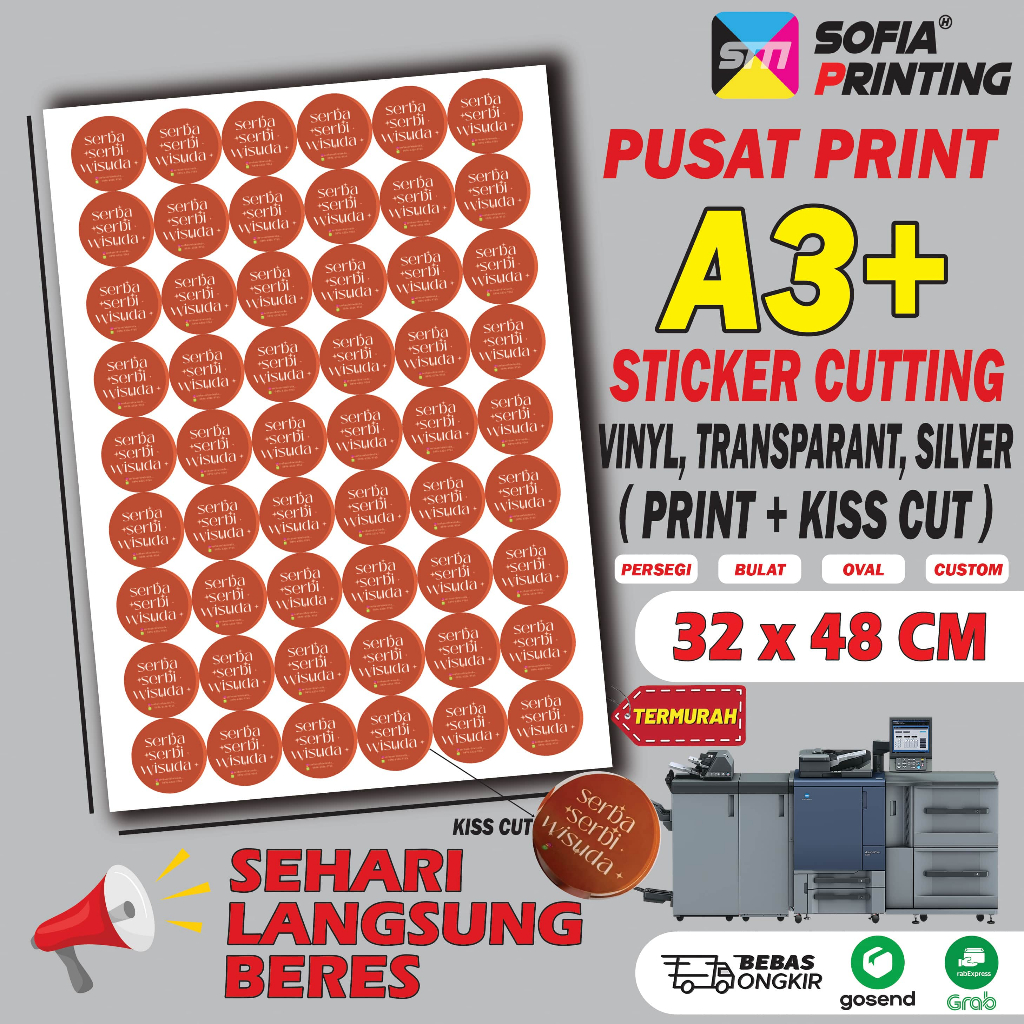 

Cetak Sticker Vinyl A3+ Print Stiker Vinil A3 | Glossy/Matte Doff/Transparant | Print + Kiss Cutting