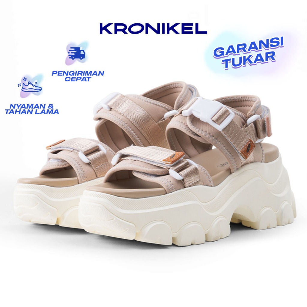 KRONIKEL Osaka Sandal Tinggi Tali Wanita Chunky Concert Sandal Rosegold