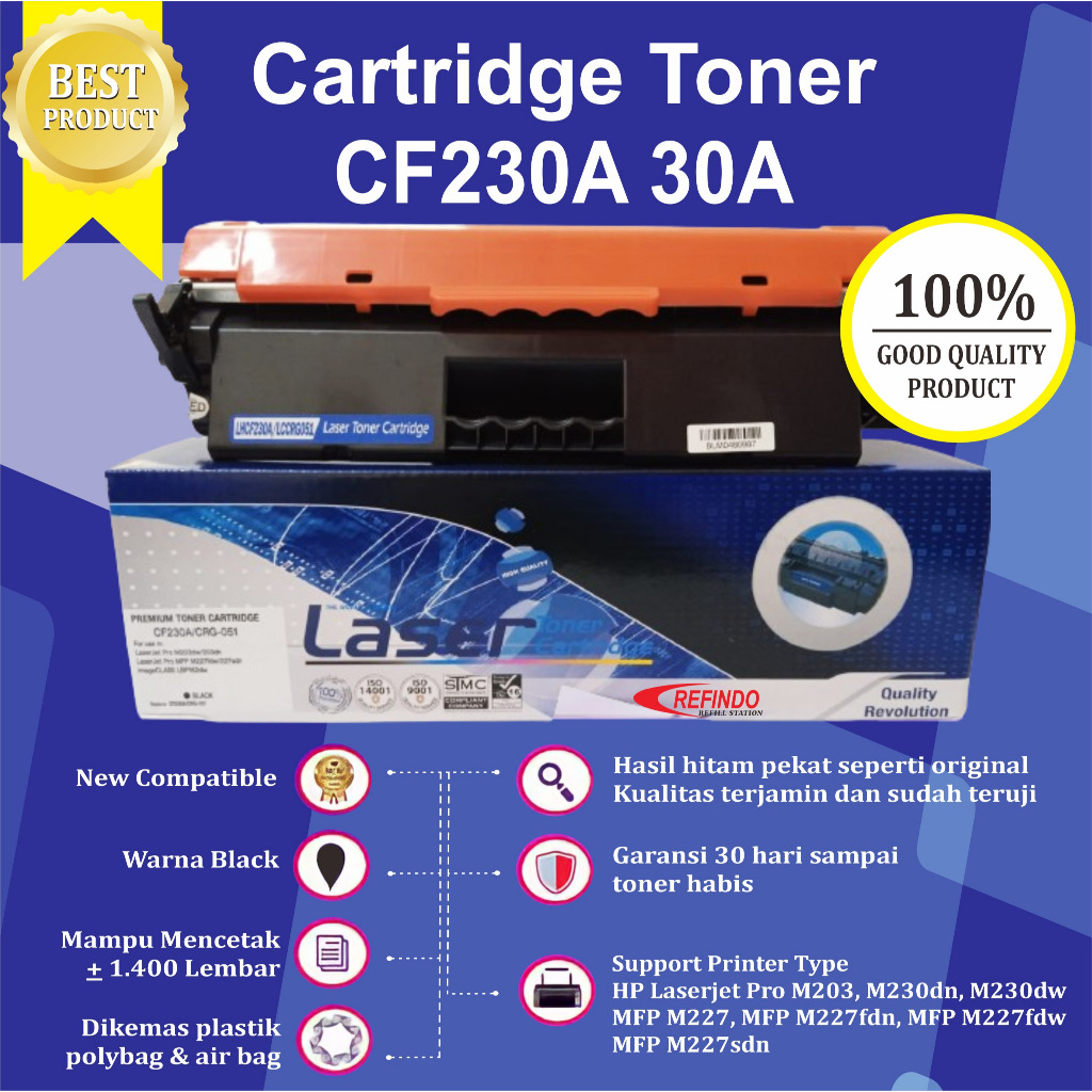Toner Cartridge Compatible Cf230A 30A Printer HP M203 M227 - New Chip