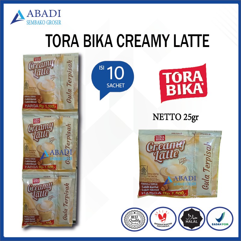 

Kopi TORA BIKA CREAMY LATTE 1 Renceng 10 Sachet