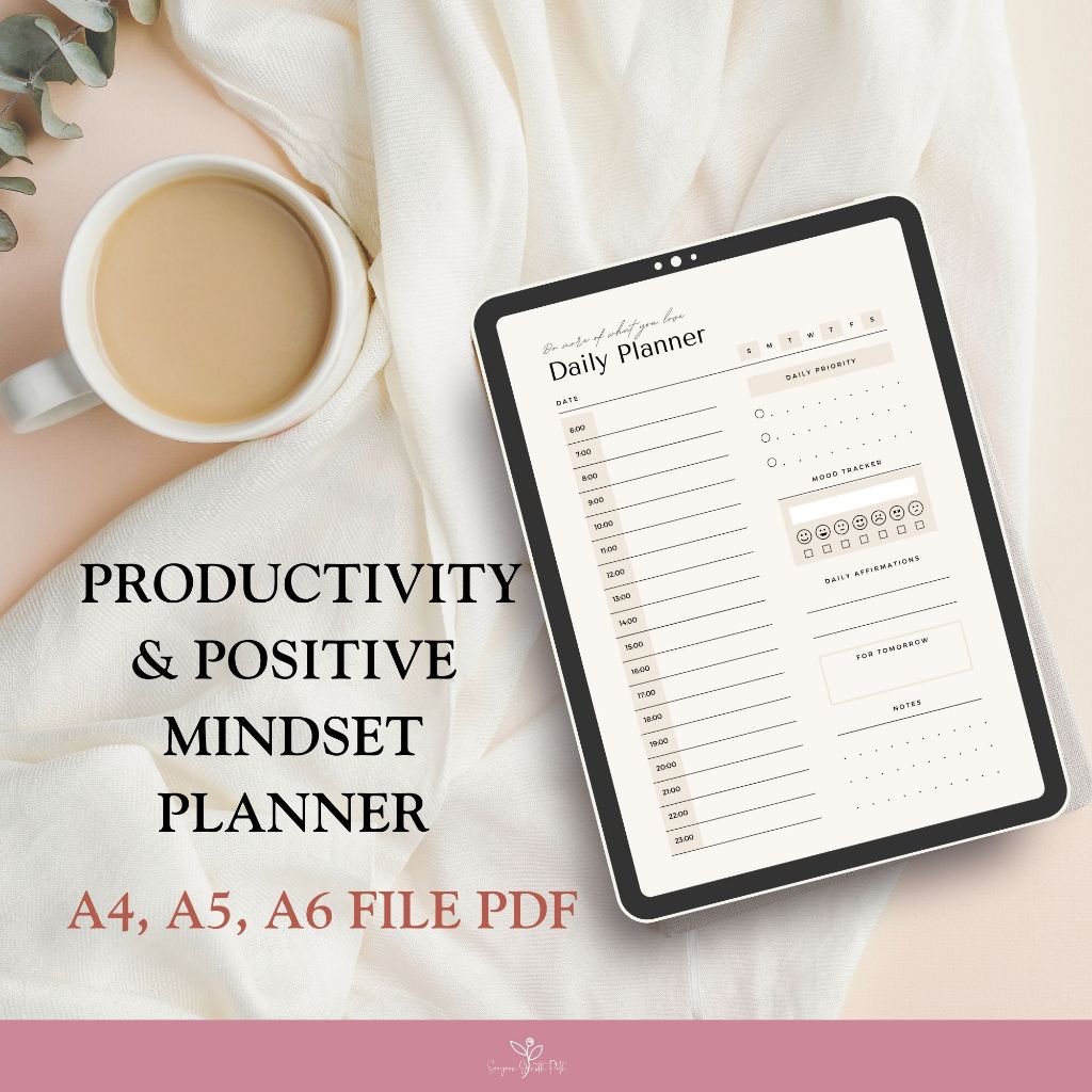 

Productivity & Positive Mindset Planner Productivity Planner SIze A4,A5,A6 PDF Instant Download