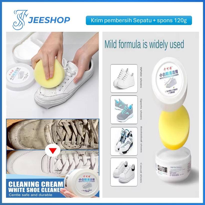 Krim Pemutih Sepatu 120G + Spons Cream Pembersih Sepatu White Shoes Cleaner Serbaguna