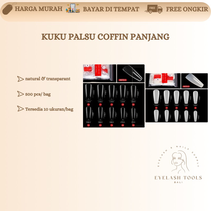 KUKU PALSU NAIL TIP COFFIN PANJANG BALLERINA