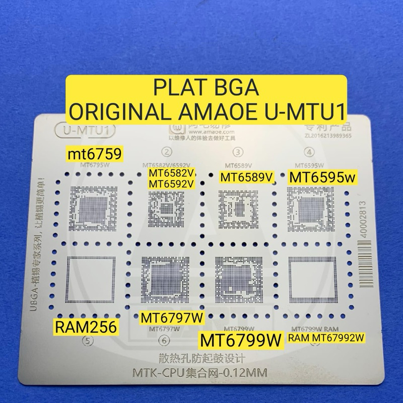 PLAT STENSIL PLAT BGA CETAKAN CPU MTK MTU 1 MT6759W MT6589v MT6799w RAM 256 MT6779wORIGINAL