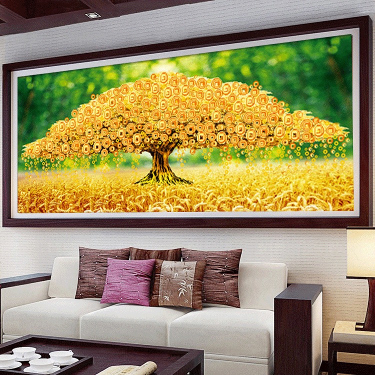 DIY Diamond Painting Full Pohon Uang Gede Koin Emas 120x53 cm D148
