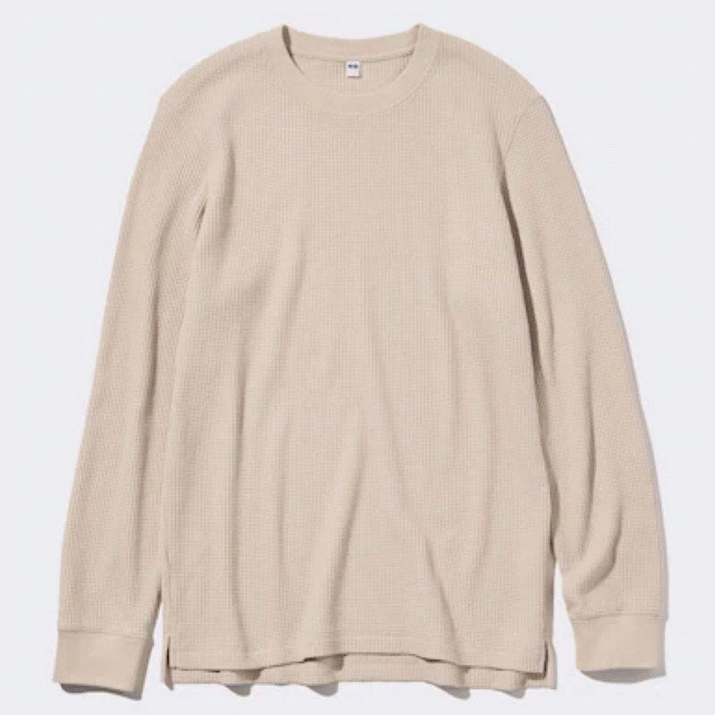 UNIQLO Men T-Shirt Kaos Pria Waffle Crew Neck Lengan Panjang