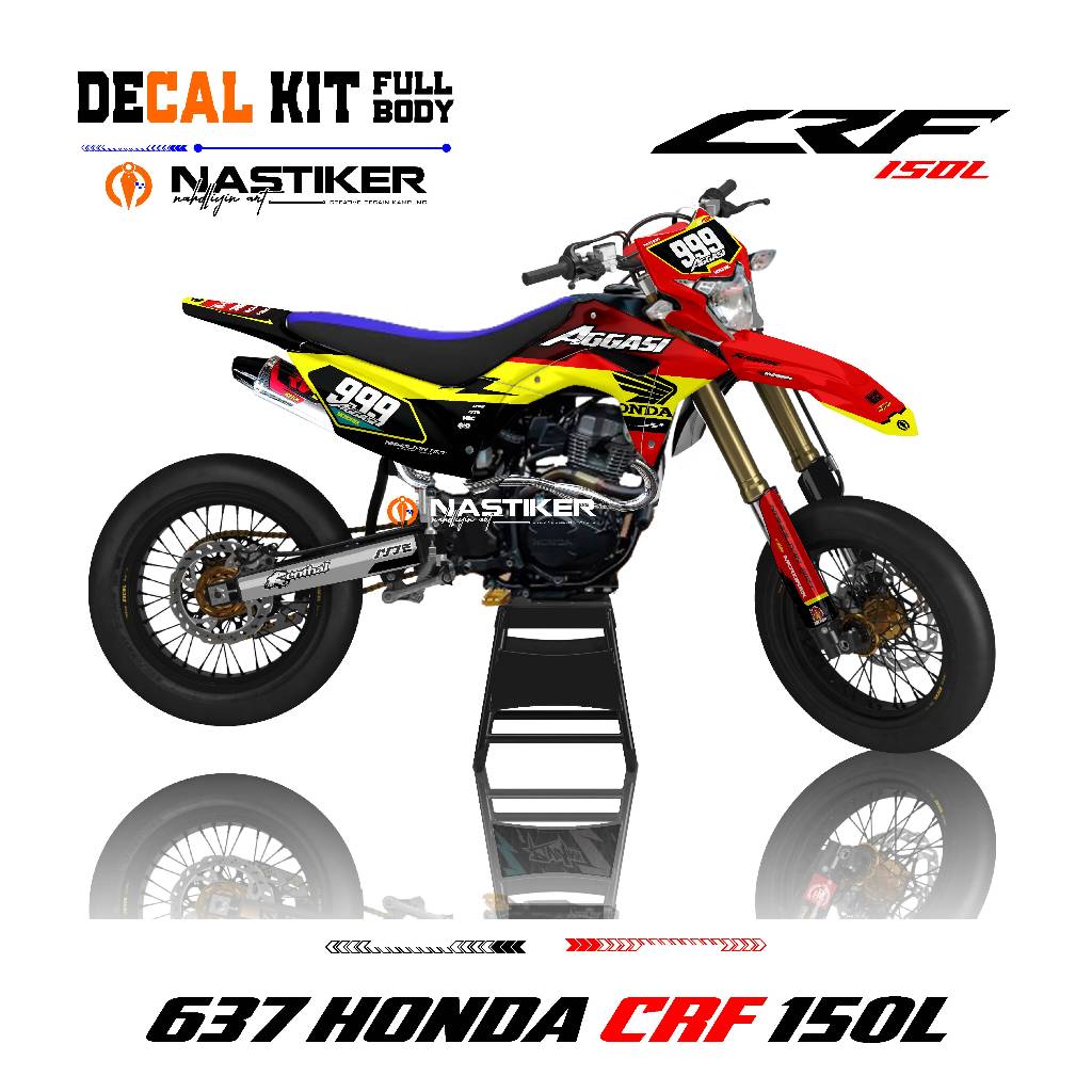 Stiker motor CRF - Decal Crf hitam list kuning Simpel decal crf 150l fulbody bisa ubah warna, nomor