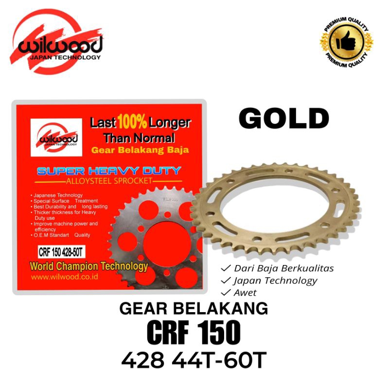 Gear Belakang CRF 150 GOLD Type 428 Ukuran 44T-60T Wilwood murah
