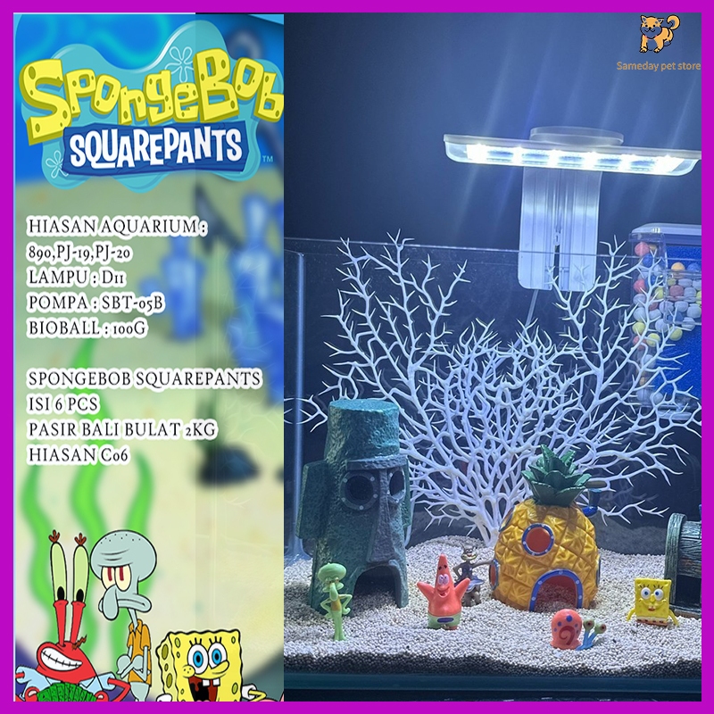 sbt paket aquarium spongebob 40cm / aquarium melengkung / aquascape / aquarium bending