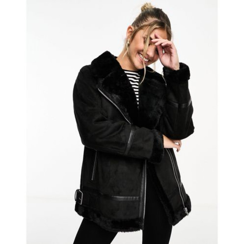 Pull & Bear Jacket coat fur bulu bike